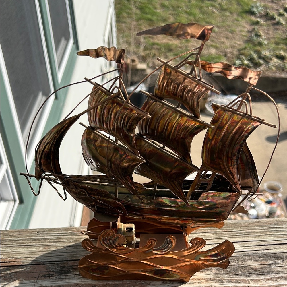 Copper Music Motion Schooner‎ Wind Up Clipper Ship Hong Kong Nautical Rustic